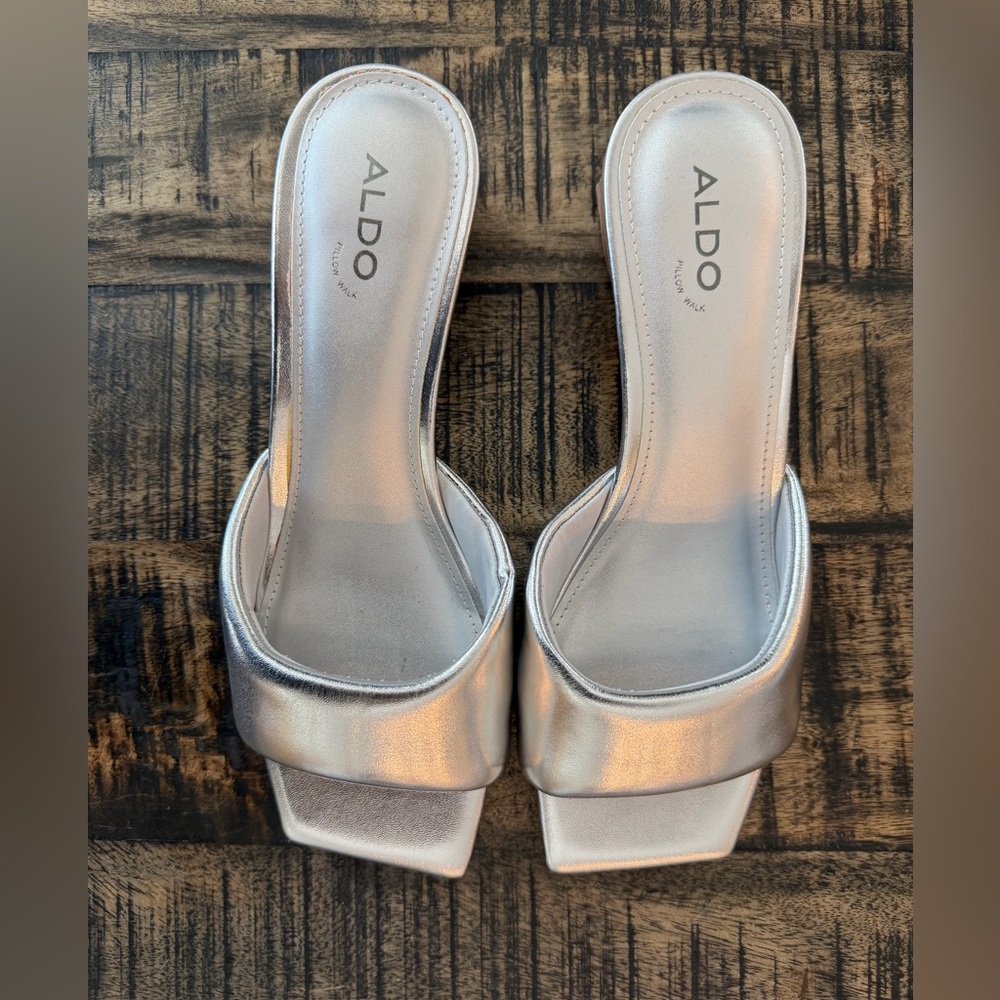 ALDO Metallic Silver Heeled Slides